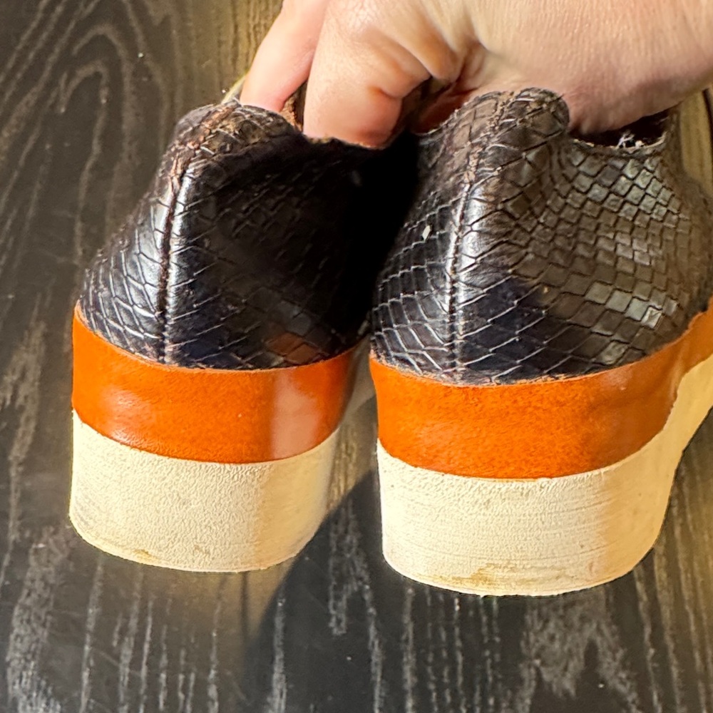 COCLICO Black Snake-Embossed Leather Platform Sneaker with Orange Stripe - Picture 6 of 7